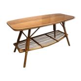 Table basse en rotin et plateau en bois massif