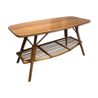 Table basse en rotin et plateau en bois massif