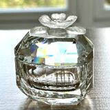 Vintage swarovski crystal jewerly box, frosted flower on the lid. signed, beautiful gift/