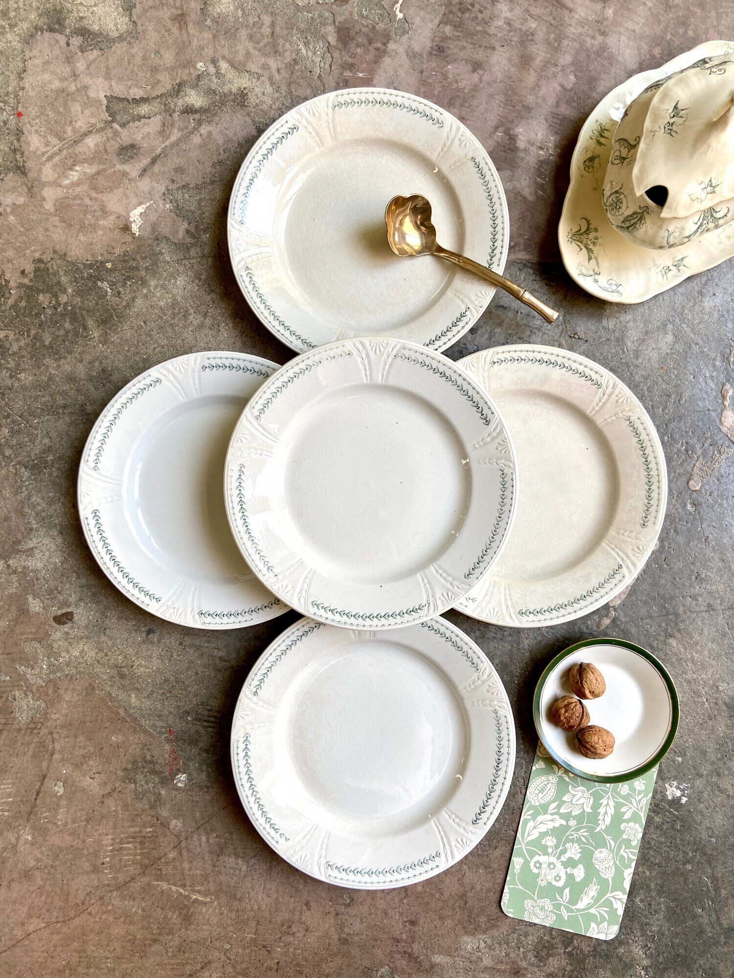 5 flat plates Gien in iron earth, service "Rivoli"