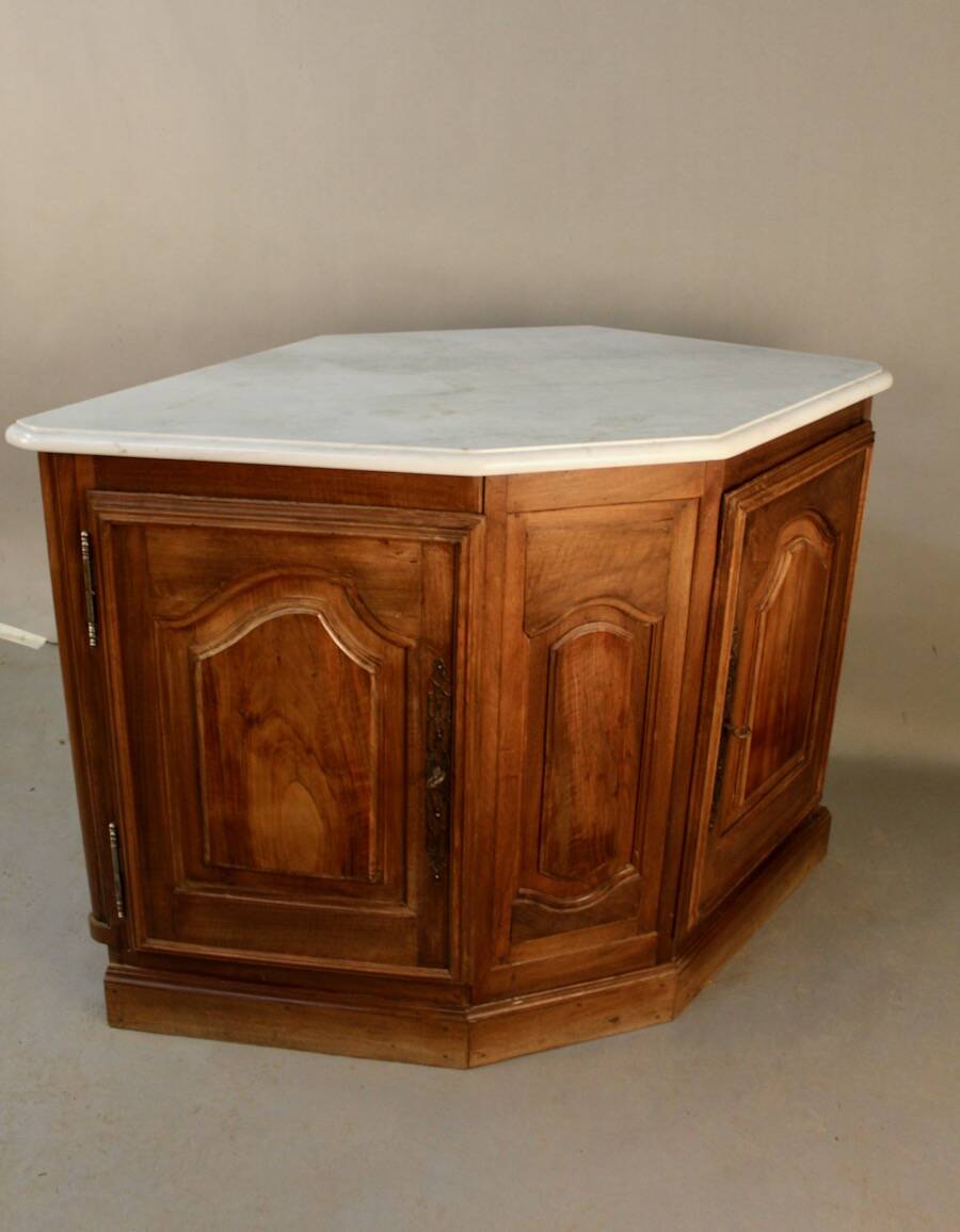 19th century walnut corner cupboard with Carrara marble top