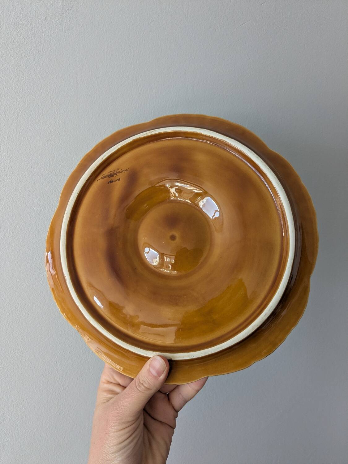 Set of 3 vintage brown Sarreguemines majolica oyster plates.