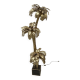 Large brass palm tree floor lamp with 3 trunks