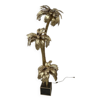 Large brass palm tree floor lamp with 3 trunks
