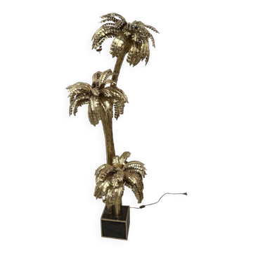 Large palm tree floor lamp in brass with 3 trunks.