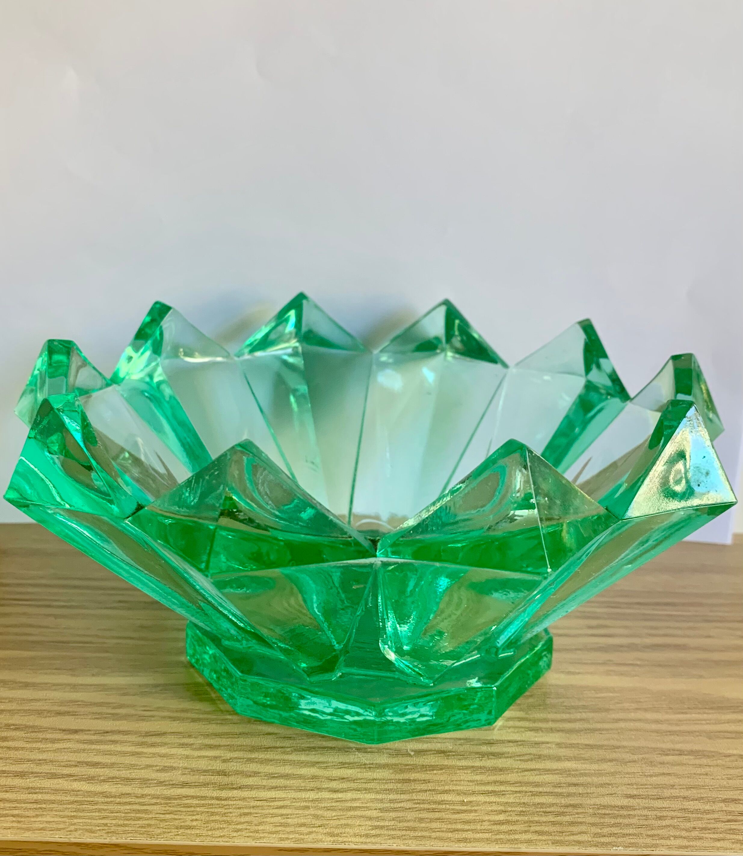 Green glass art deco cut
