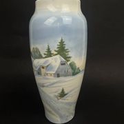 Copenhagen porcelain vase, hand-painted winter decoration, circa 1900-1920.