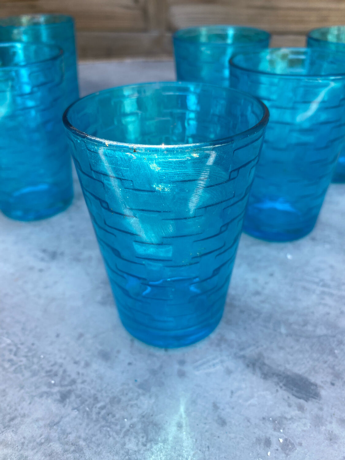 Series of 6 blue glasses
