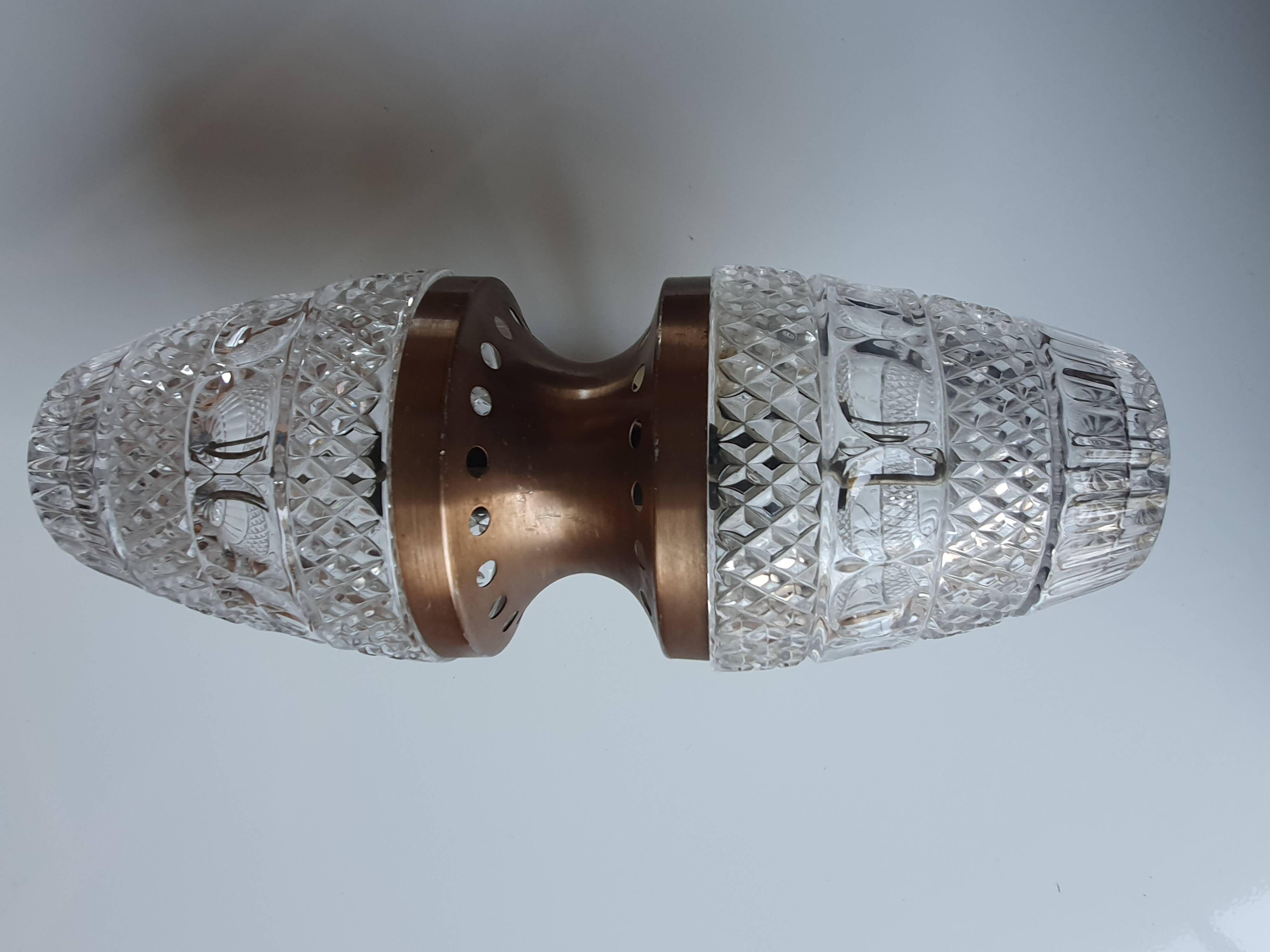 Vintage brass wall light with two crystal glass globes