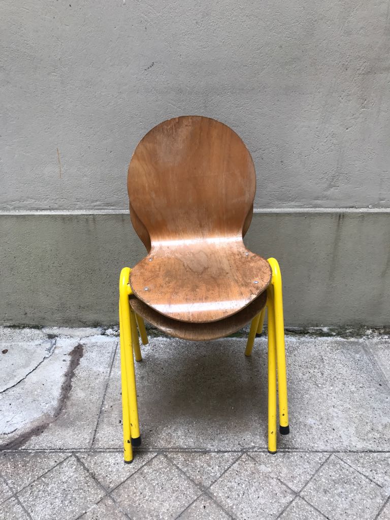 Set of 2 wooden chairs and yellow structure