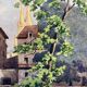 Watercolor painting of a castle and village, early 20th century