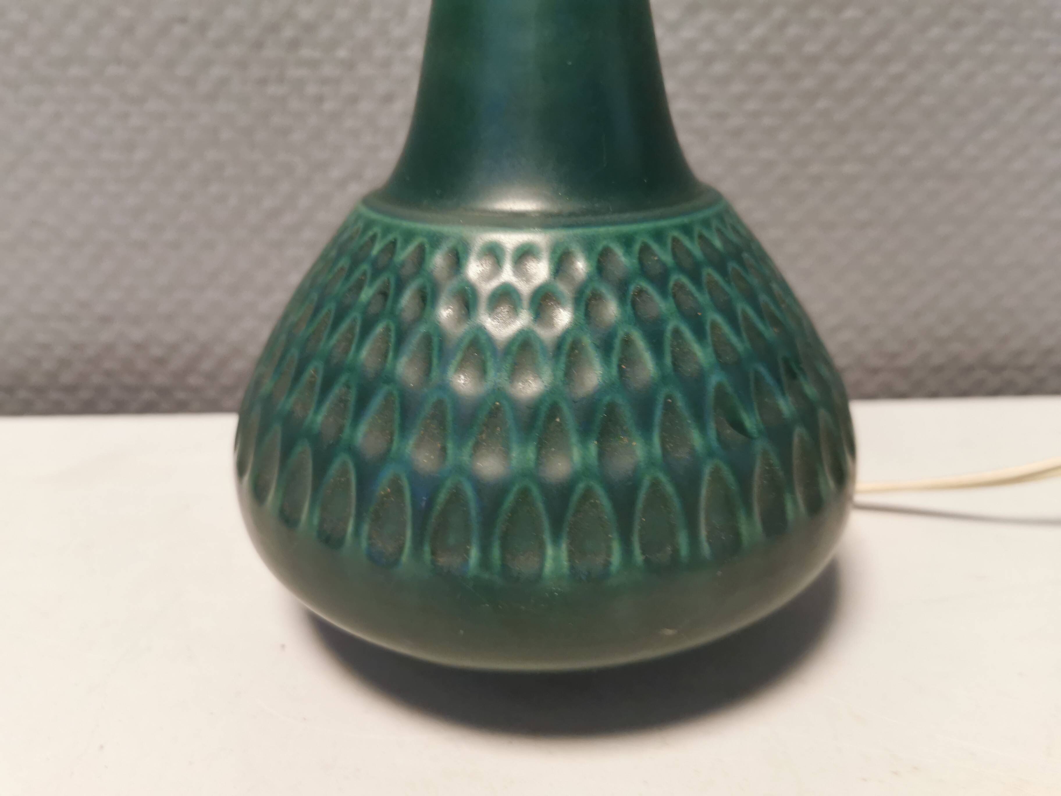 Beautiful table lamp in green/blue ceramic, Danish from the 1970s.
