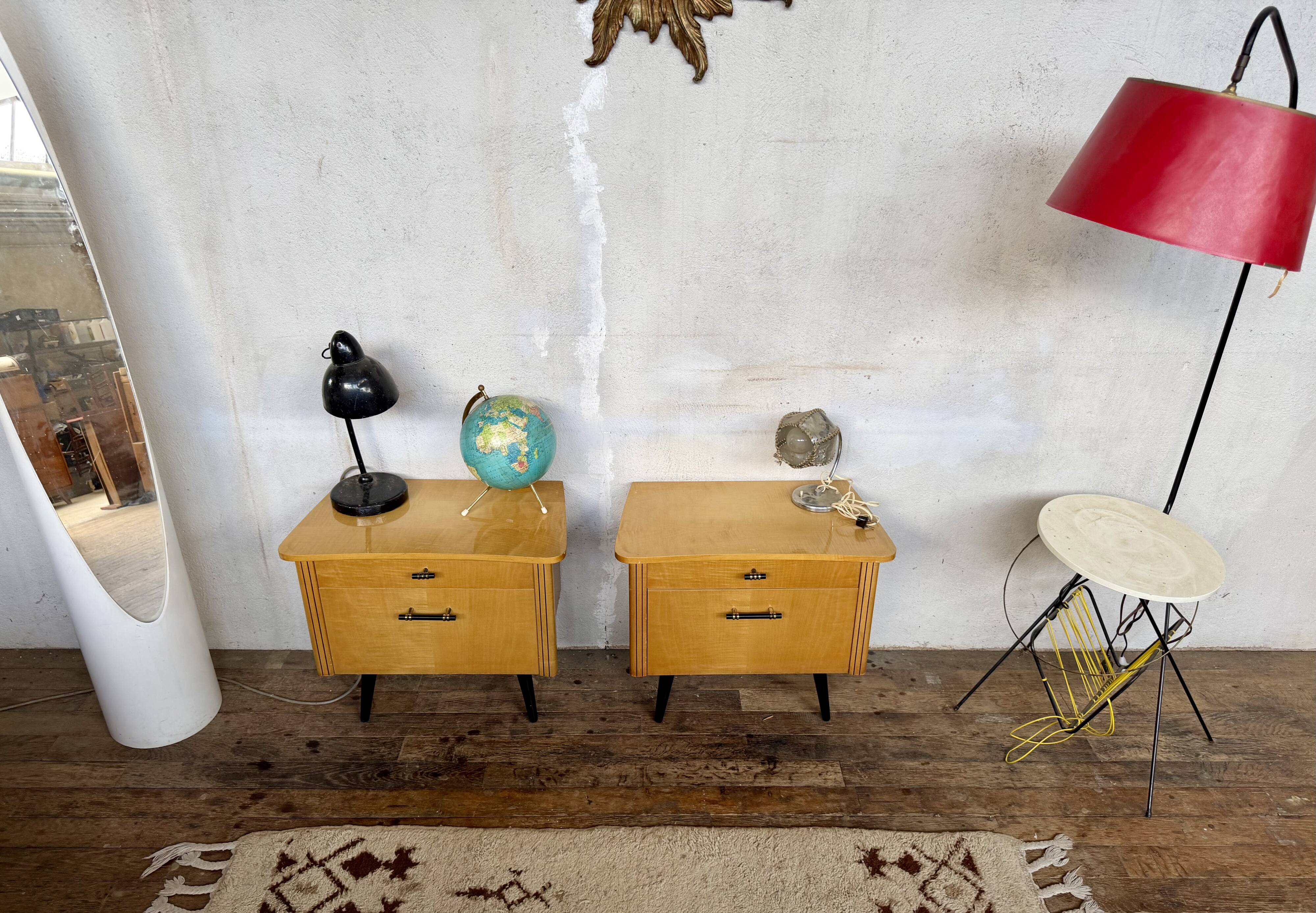🌟 Vintage 1960s bedside tables – 1 drawer & 1 hinged door 🌟