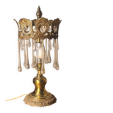 1960s lamp in bronze and brass with glass tear drop pendants, 38x18.