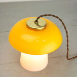 Mid-century yellow glass and brass mushroom table lamp