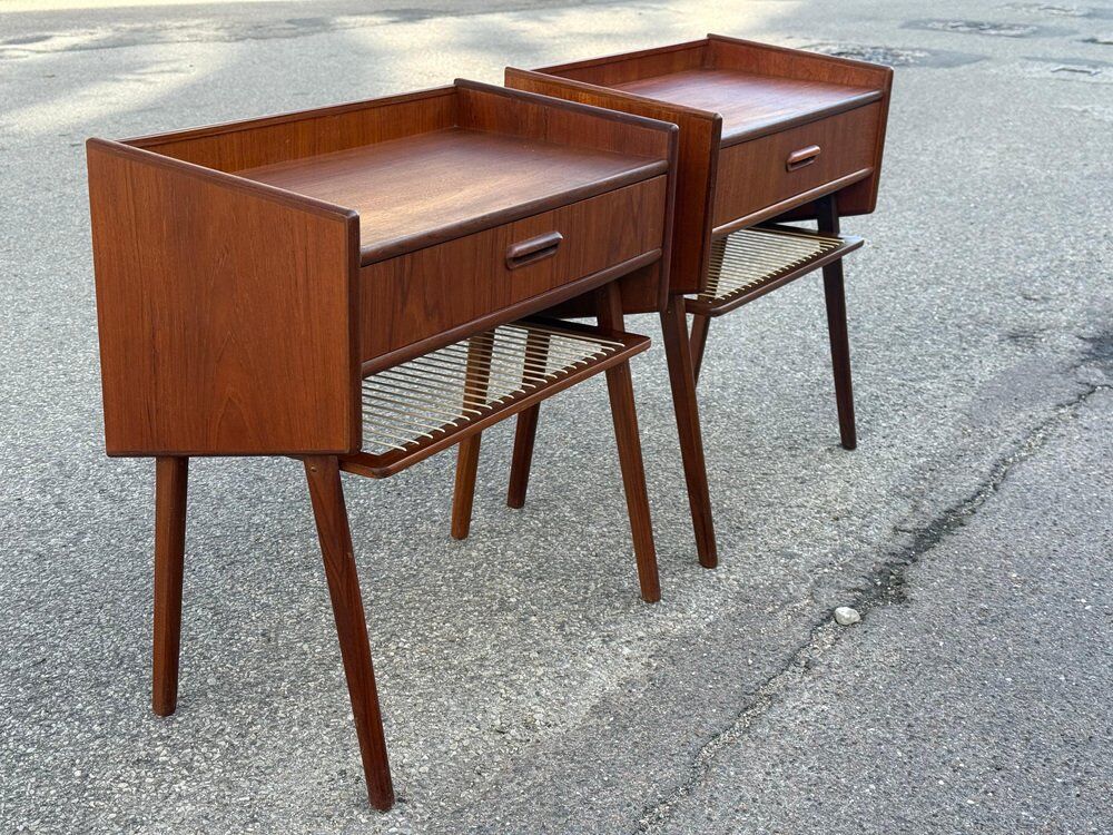 Danish teak bedside tables with rope shelves, 1967, set of 2
