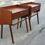 Danish teak bedside tables with rope shelves, 1967, set of 2