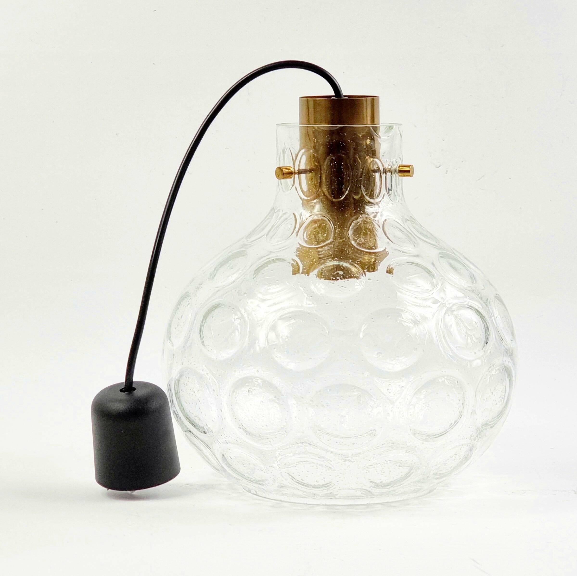 Mid-Century Bubble Glass & Brass Ceiling Light/Pendant by Helena Tynell for Limburg, Germany, 1960s