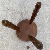 Vintage tripod low stool with carved solid wood legs