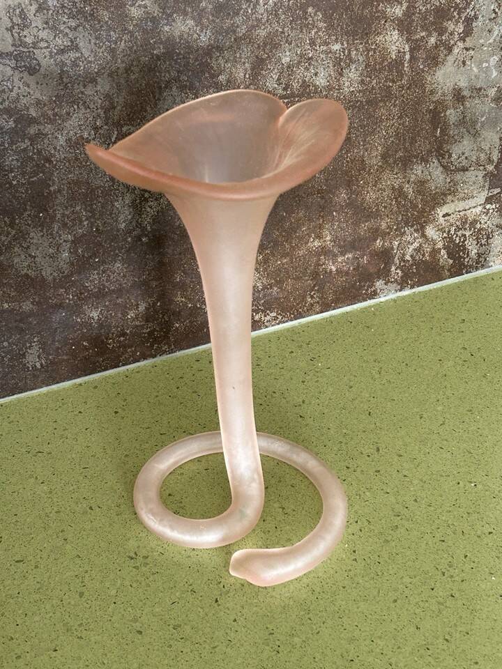 Flower vase chalice Opaline glass pink Anthurium spiral wrapped base