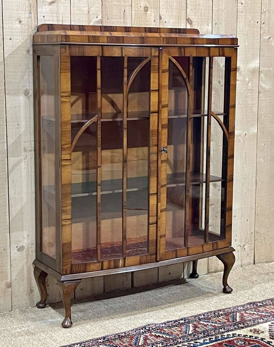 English Chippendale walnut display cabinet from the 1930s