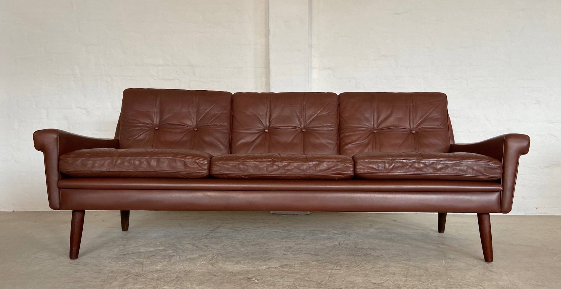 Danish mid-century Svend Skipper cognac 3 person sofa 1960s