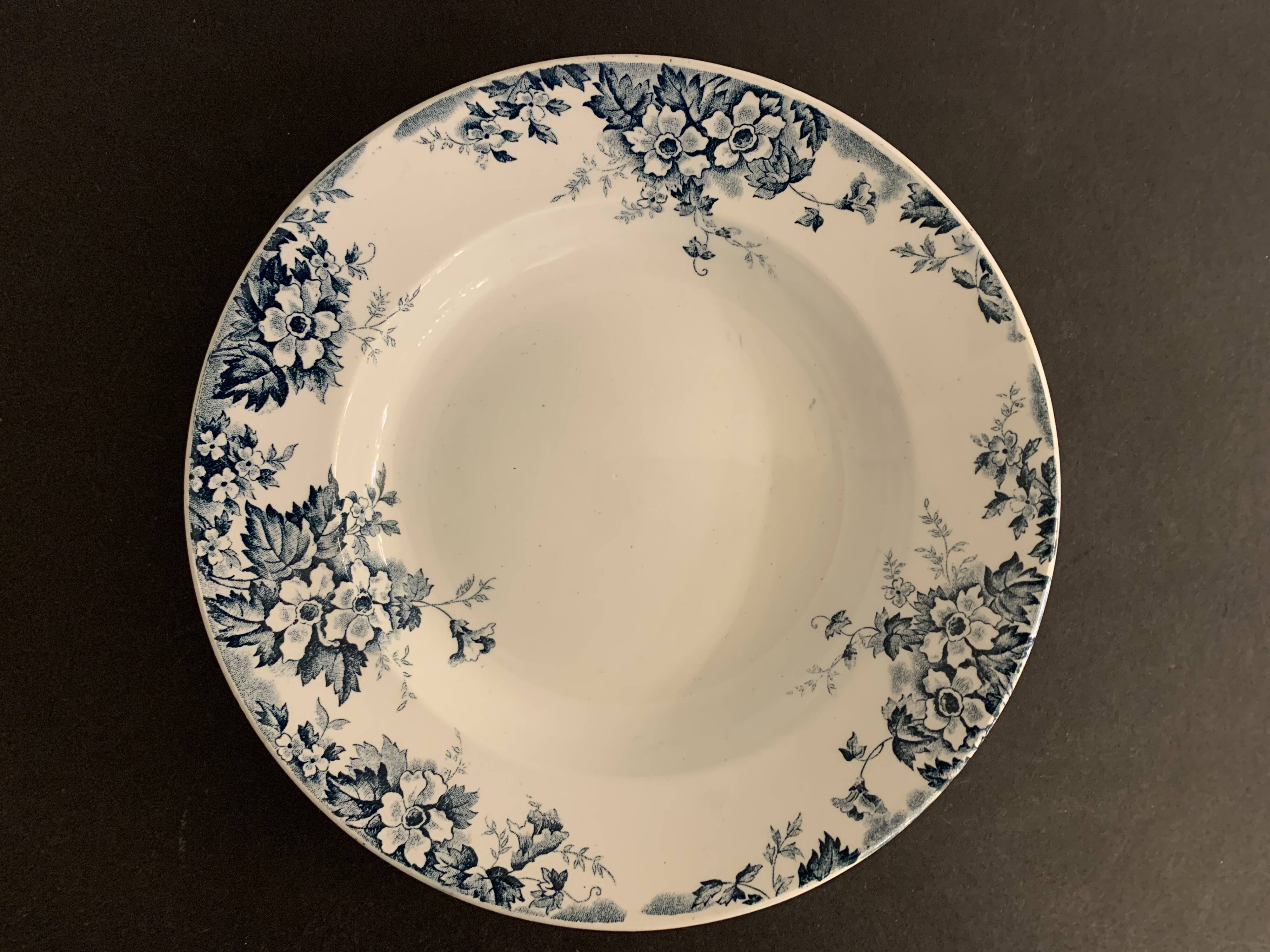 3 marie Louise blue hollow plates made of Saint Amand earthenware