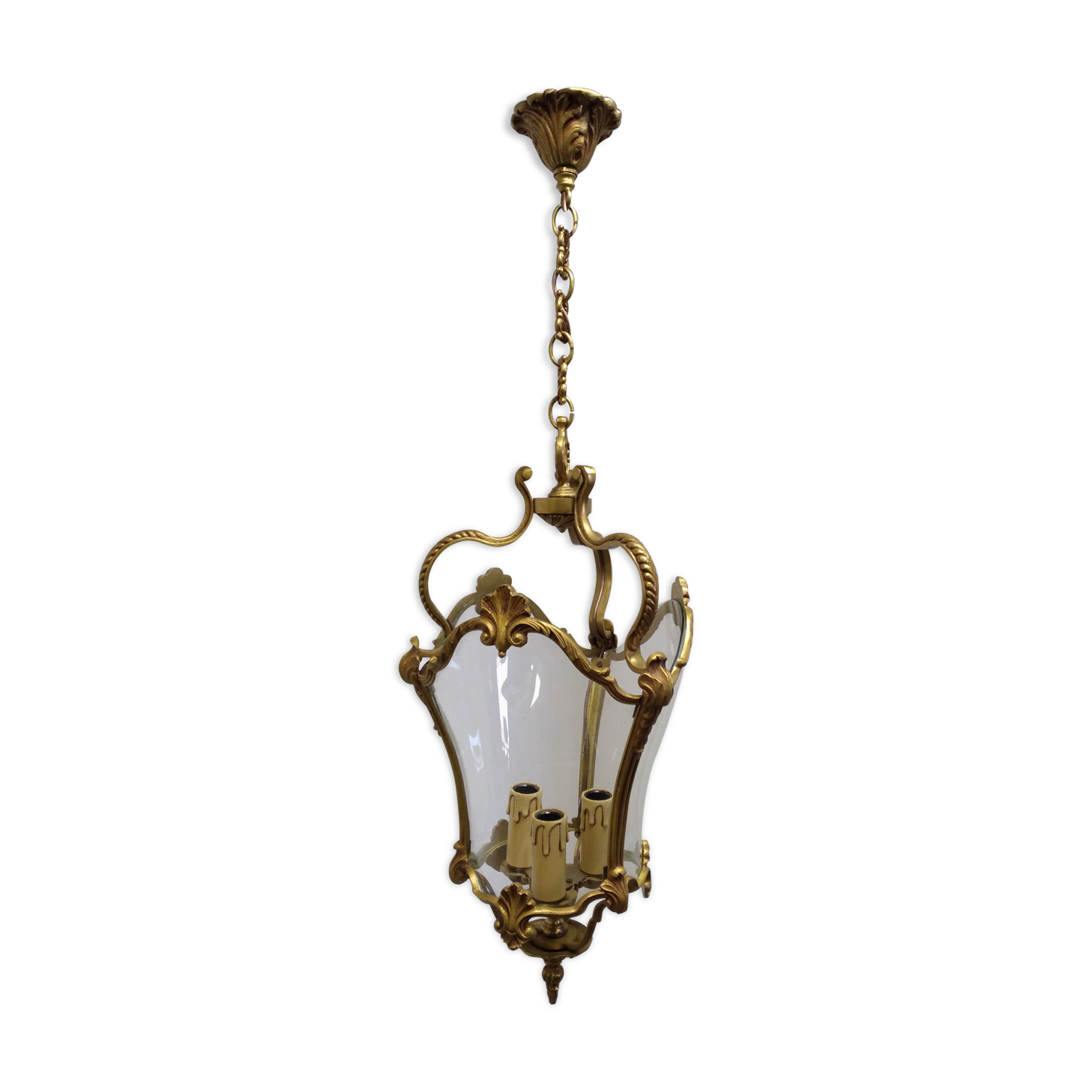 Antique lantern chandelier in bronze and domed glass