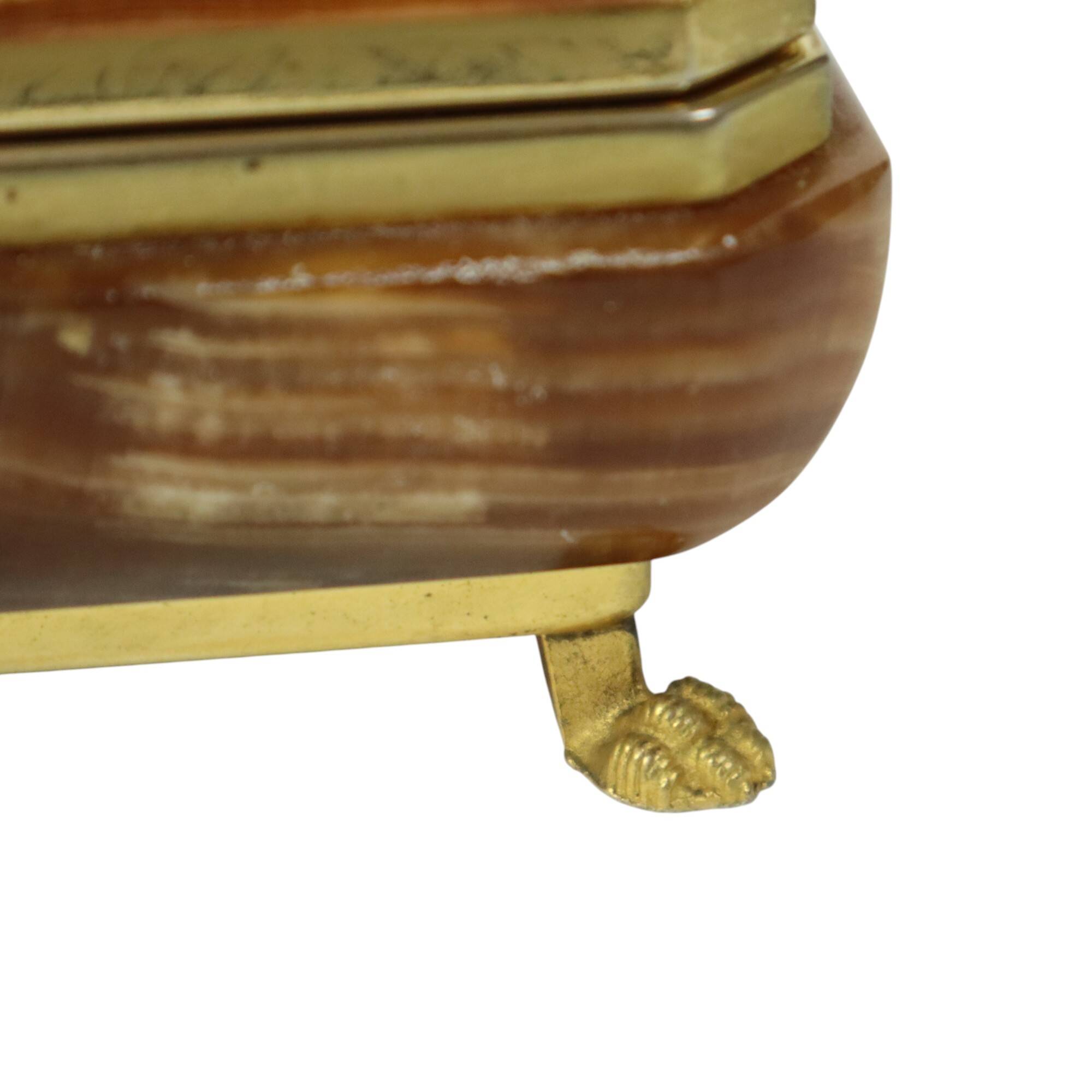 Vintage Italian Jewelry Box Alabaster Gold Lion Paws
