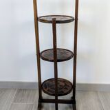 Table pliante vintage triple plateaux gravés en bois exotique 89 cm
