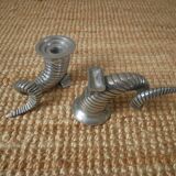Pair of candlesticks candelabras cornucopia silver metal vintage design