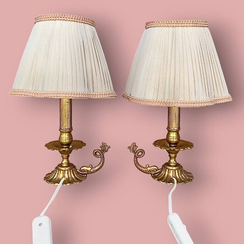 Pair of bedside or side fish lamps in gilded brass