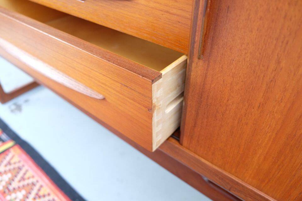 Teak high sideboard in vintage style from the 60s-70s, Vamo style, 60s-70s.