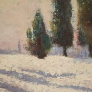 Peinture de paysage enneigé italien signée et datée de 1932.