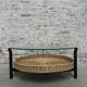 Vintage coffee table with glass top and rattan basket