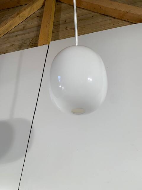white glass egg pendant Piet Hein
