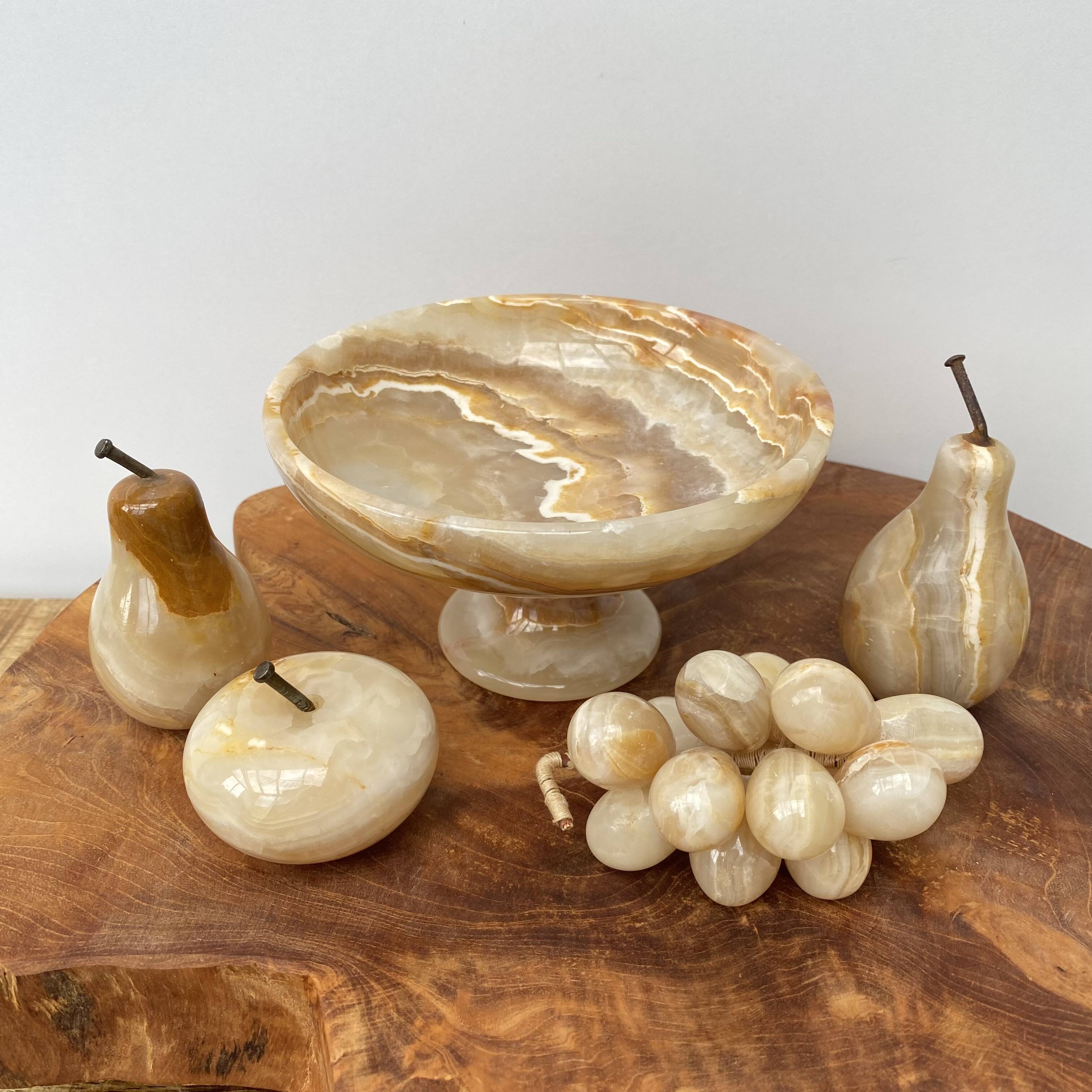 Yellow marble fruit and bowl