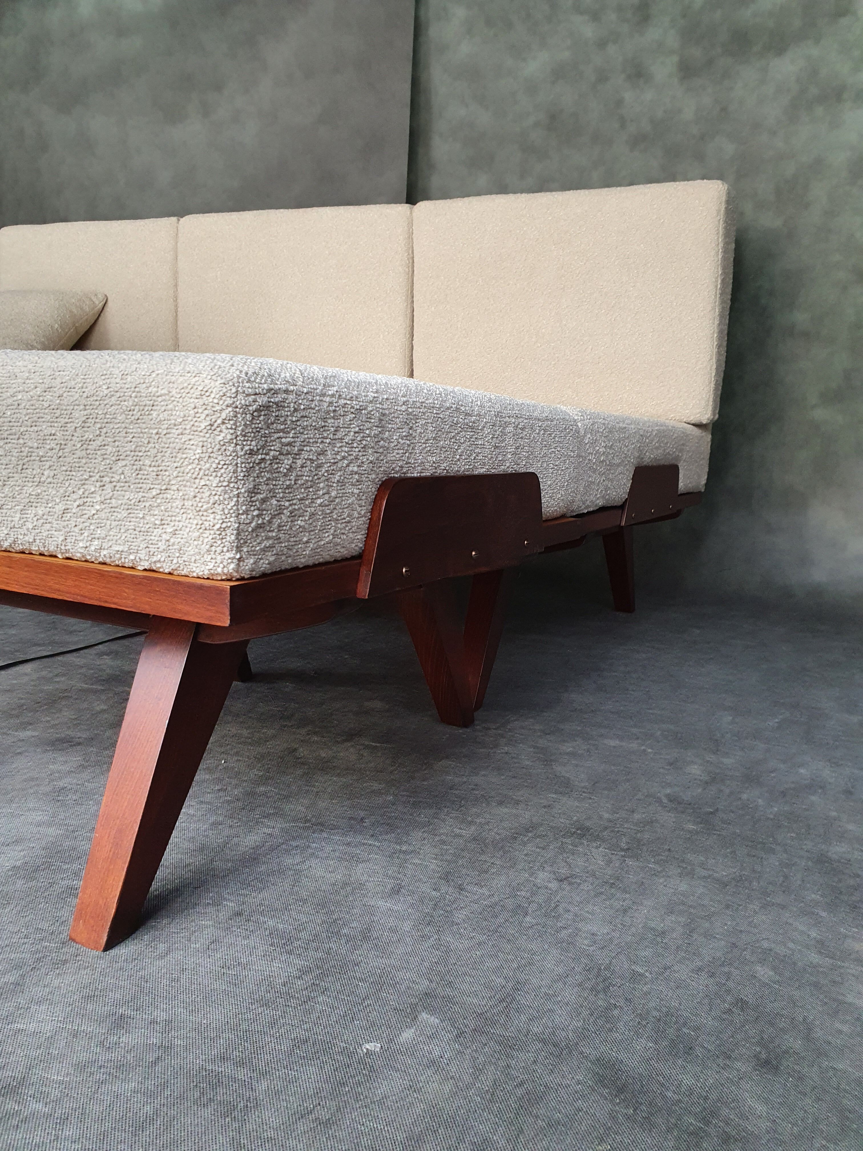 Tatra sofa bed, renovated buckle fabric, vintage czech 1960