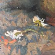 Large oil on canvas of a still life with flowers 1929, antique painting.