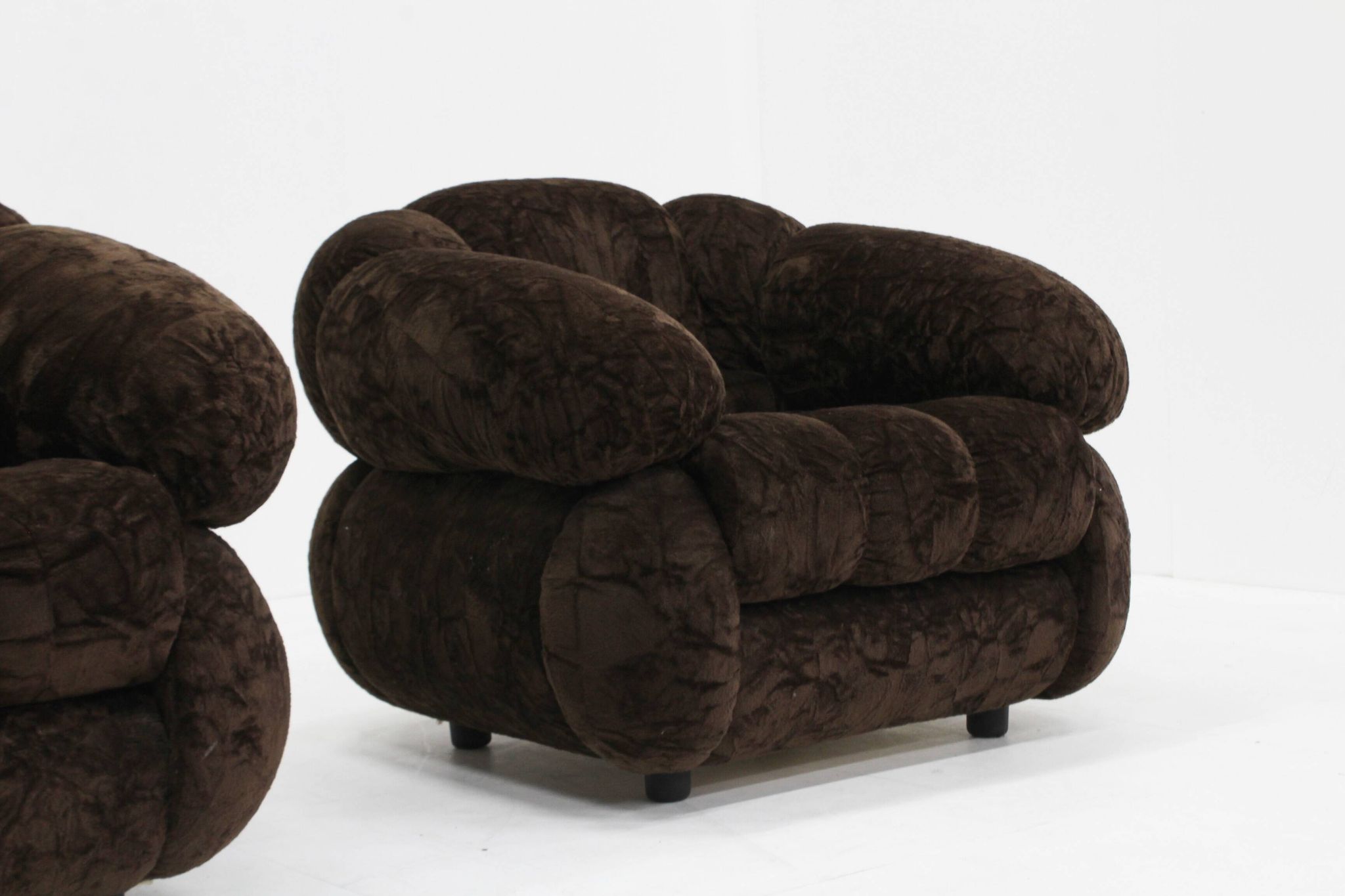 Vintage Italian armchairs brown velvet  1970s , set of 2