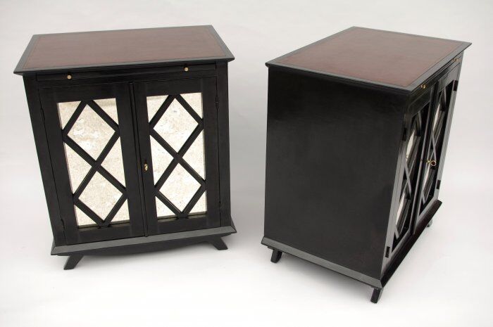 Pair of buffets in a black lacquer decoration of braces circa 1950