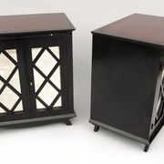 Paire de buffets en laque noire a decor de croisillons circa 1950