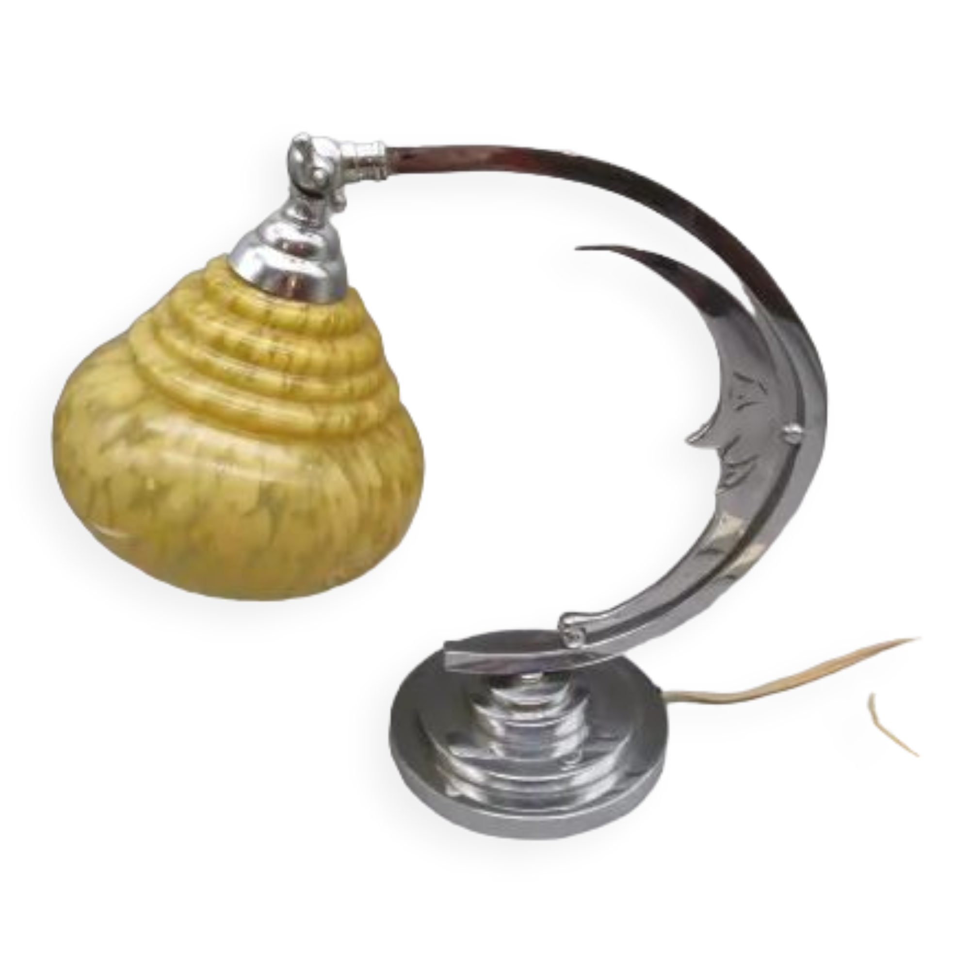 Lampe art-déco en métal chromé et verrerie de Clichy - décor de lune souriante