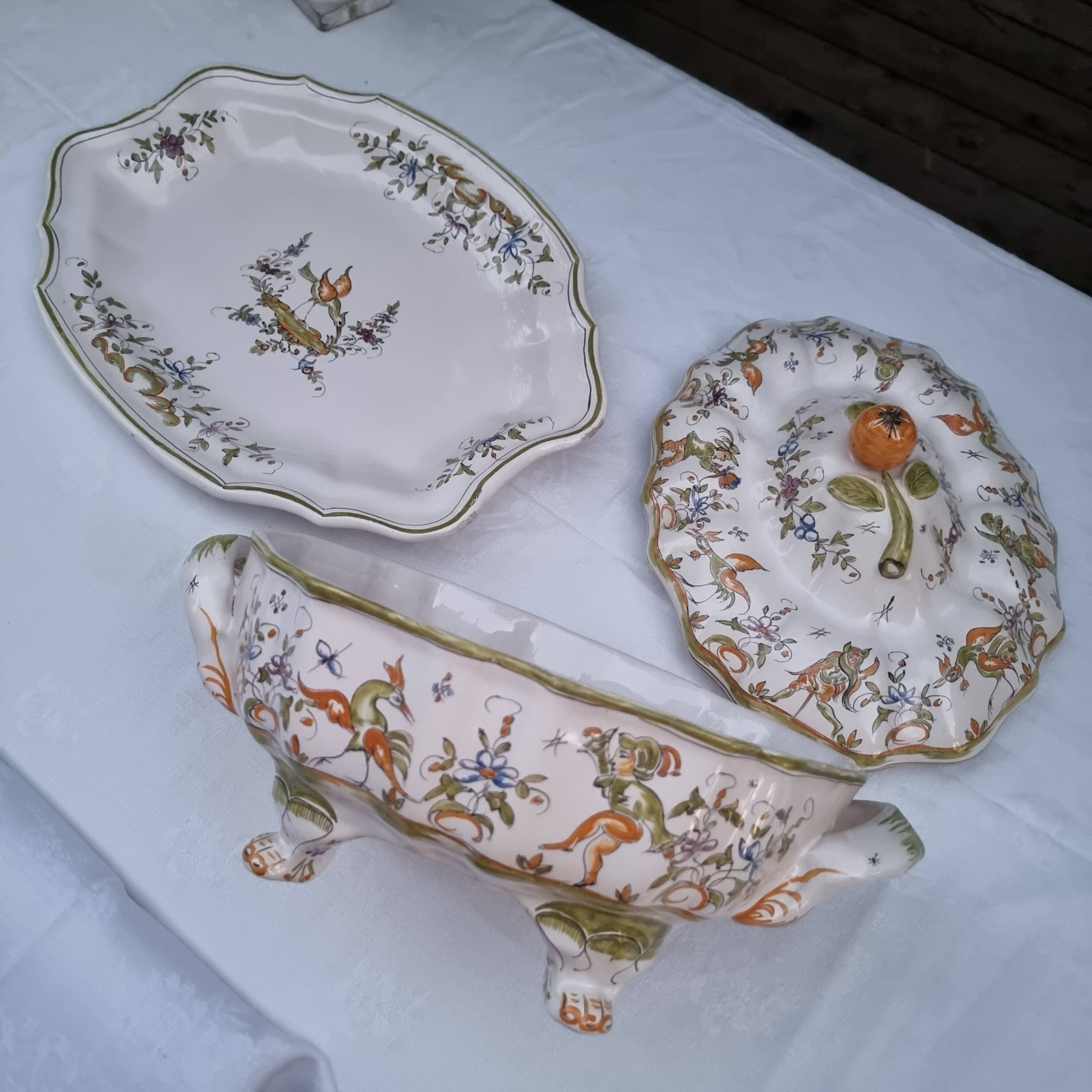 Large vintage French porcelain soup tureen from Moustiers Martres Tolosa