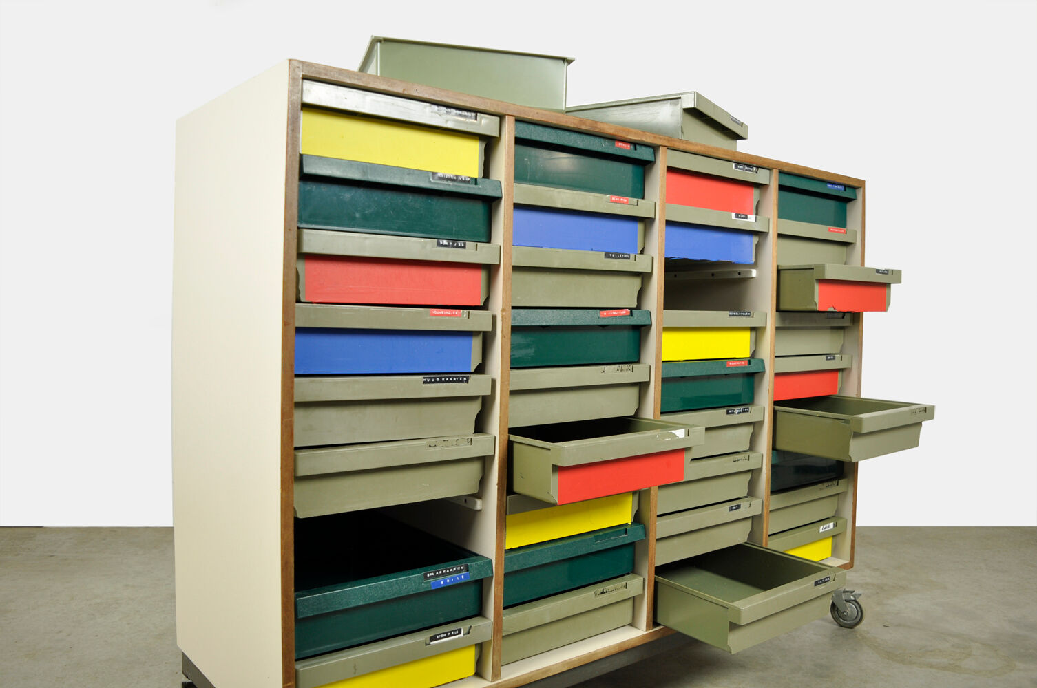 Dutch schoolcabinet with coloured drawers, 1970s