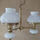 Suspension with 3 brass/opaline lights and its wall light.