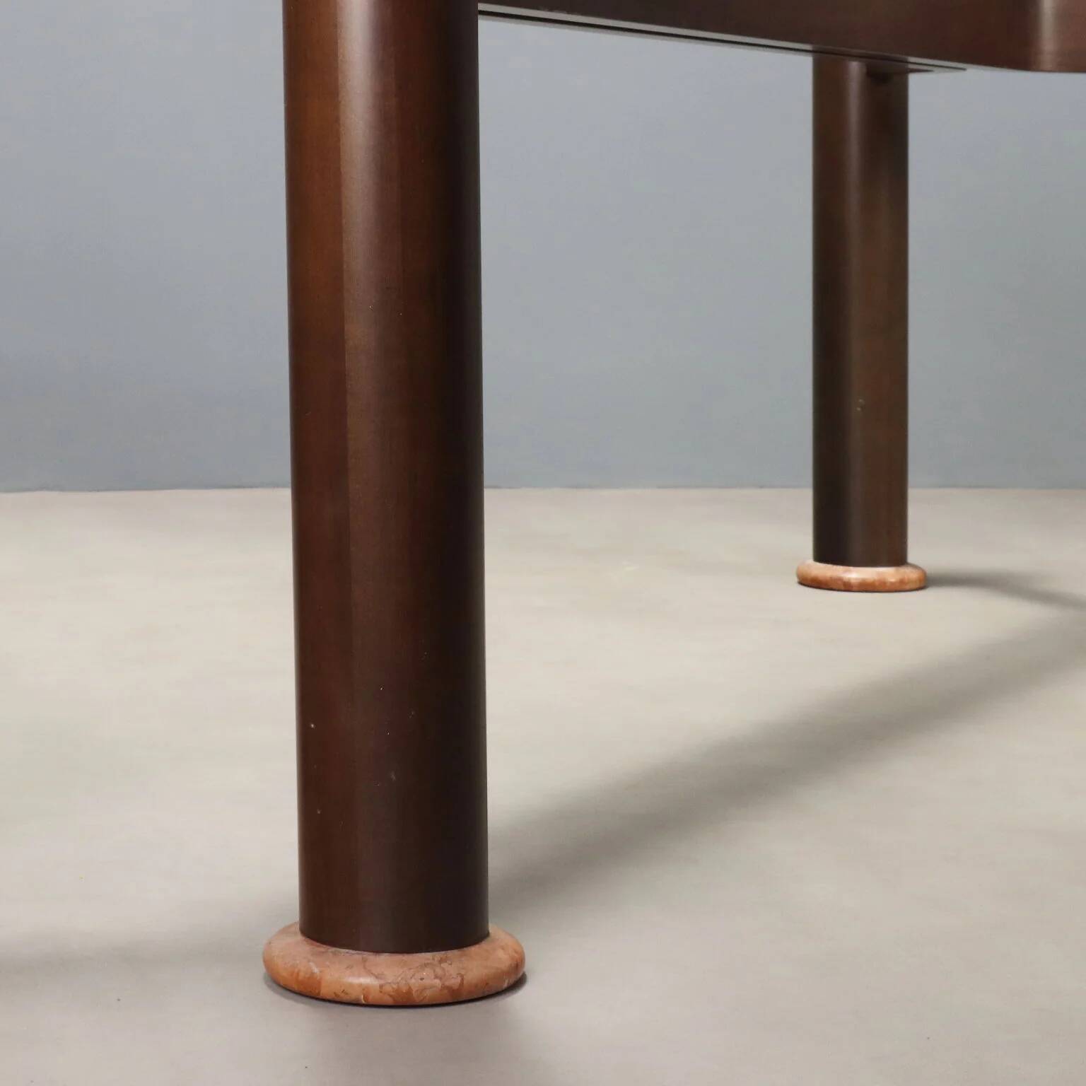 Large vintage table with a glass, wood, and marble top, Italy, 1980s.