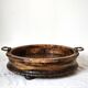 Large antique Italian wooden tray with brass handles.