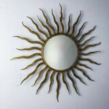 French sunburst starburst mirror in gilt iron, 1950s