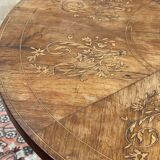 Pedestal table XIXth in walnut and marquetry
